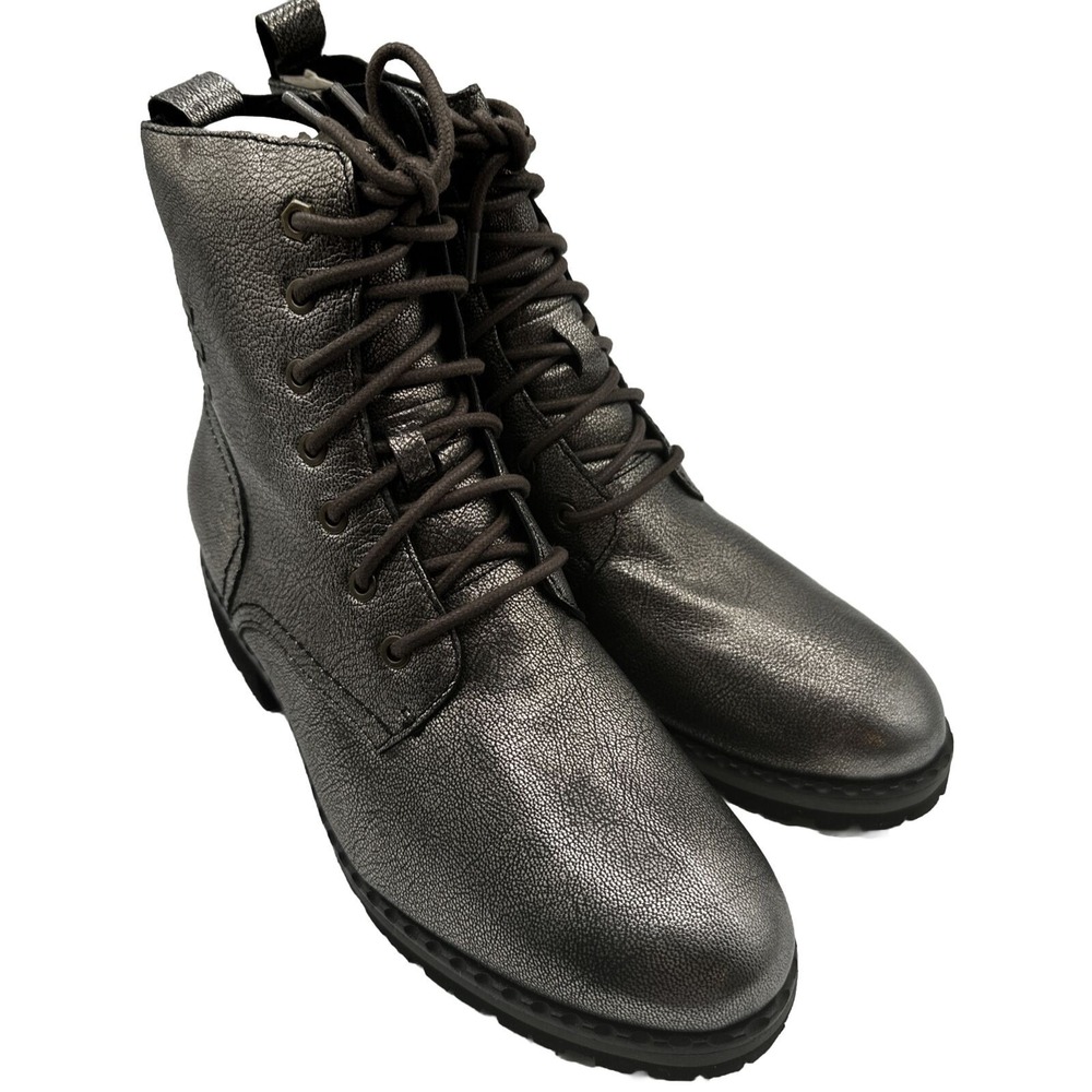 Caprice Bronze Metallic Leather Laced Combat Boots EU42 Grunge Streetwear 25-16